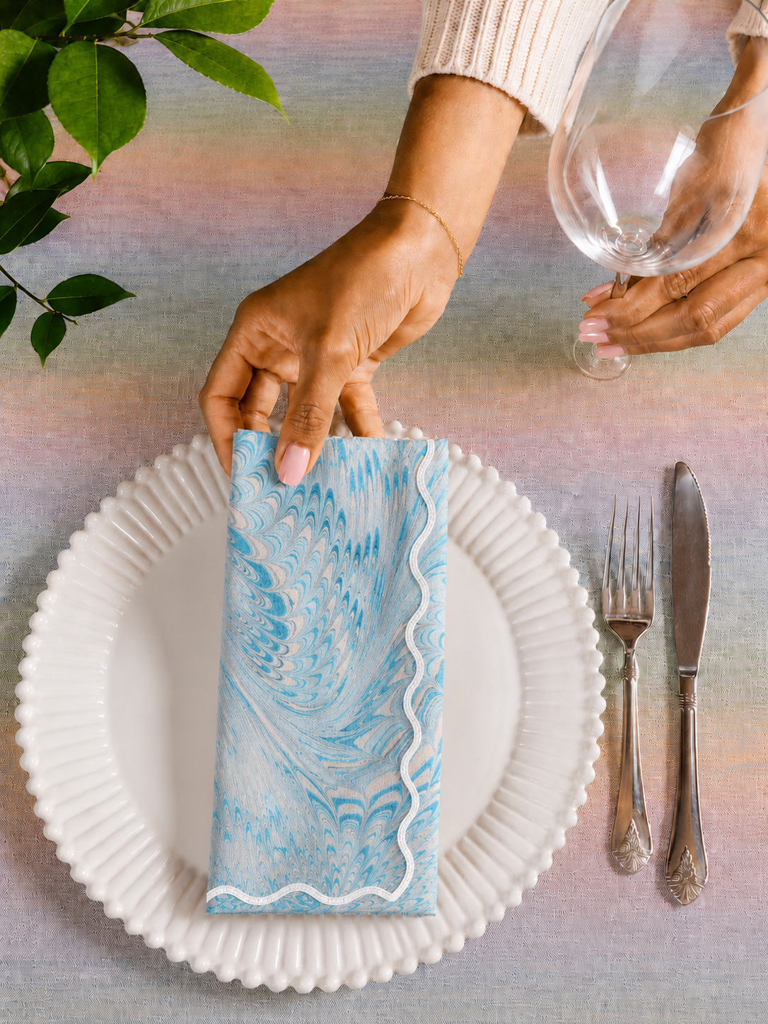 Blue Florentine Marbled Cloth Dinner Napkins
