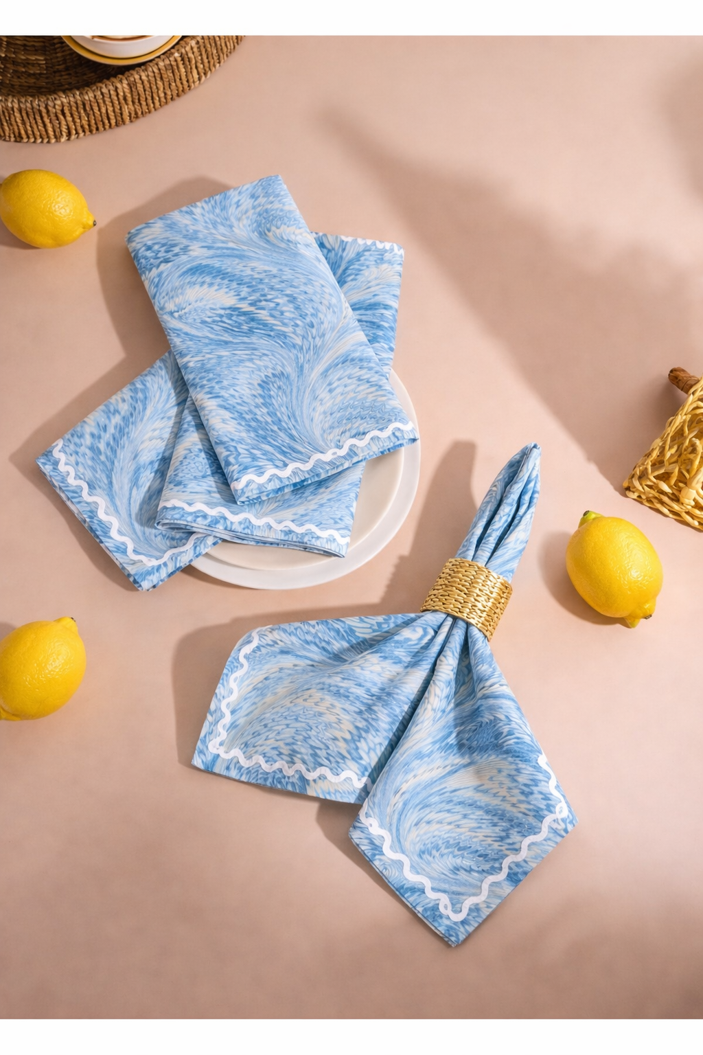 Blue Florentine Marbled Cloth Dinner Napkins