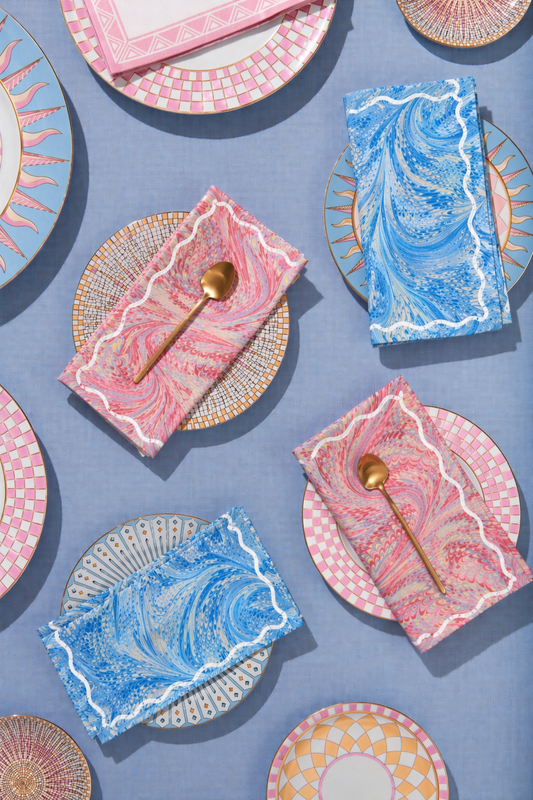 Preorder: Blue Florentine Marbled Cloth Dinner Napkins